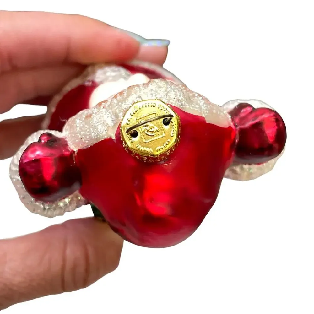 Jump For Joy Mercury Glass Christmas Ornament Child in Santa Suit Vtg Brass Key